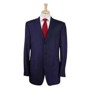 Daniel Cremieux Loro Piana Wool Suit Navy Blue Stripes Suit 42L